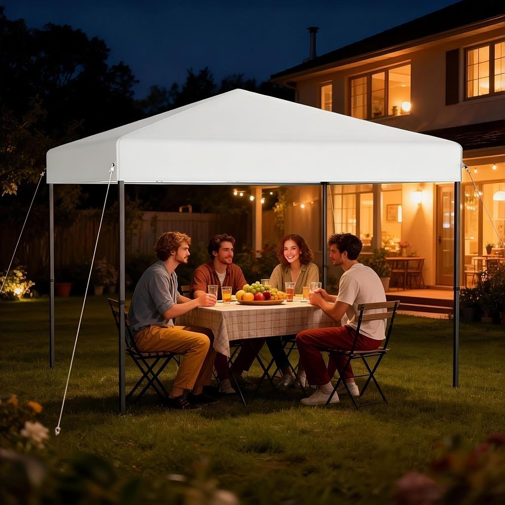 YRHome 3x3 m Pop-Up Pavillon, Faltpavillon Ein-Knopf Schnellaufbau, wasserdicht & UV-Schutz, ohne Seitenteile, inkl. Tragetasche – Weiß
