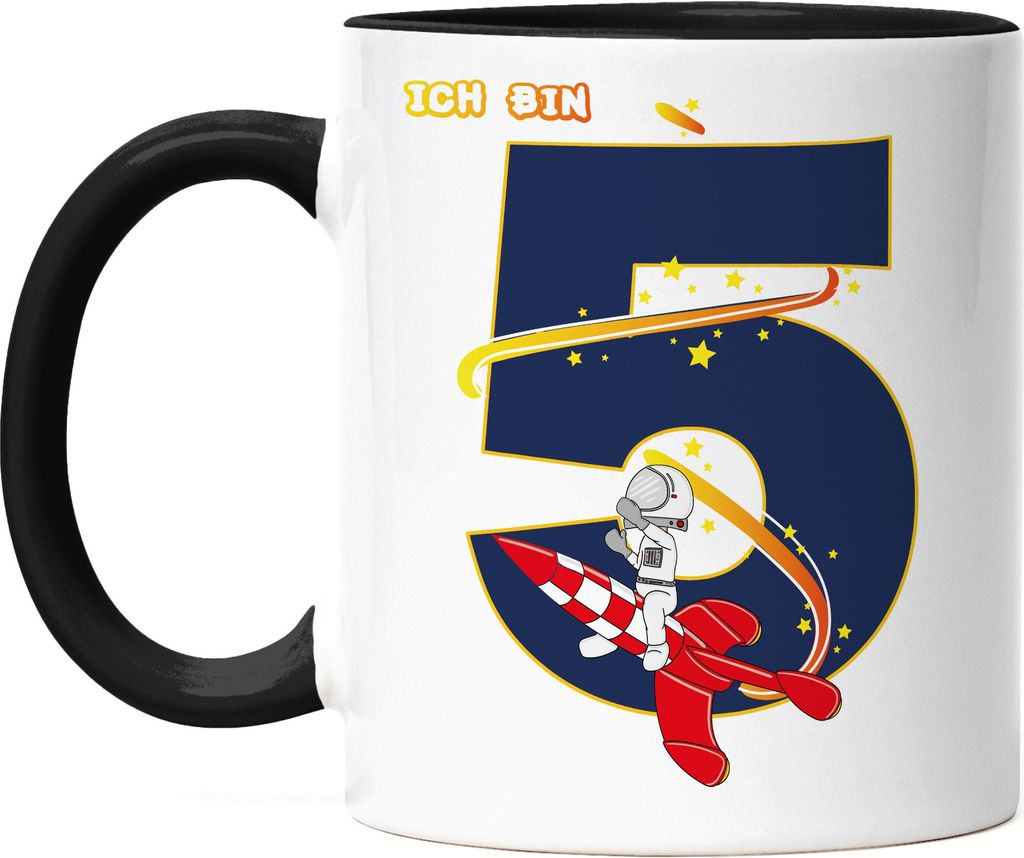 Ich Bin 5 Tasse Schwarz 5. Geburtstag Weltall Astronaut Fans Rakete Geschenkidee 5 Jahre Alt