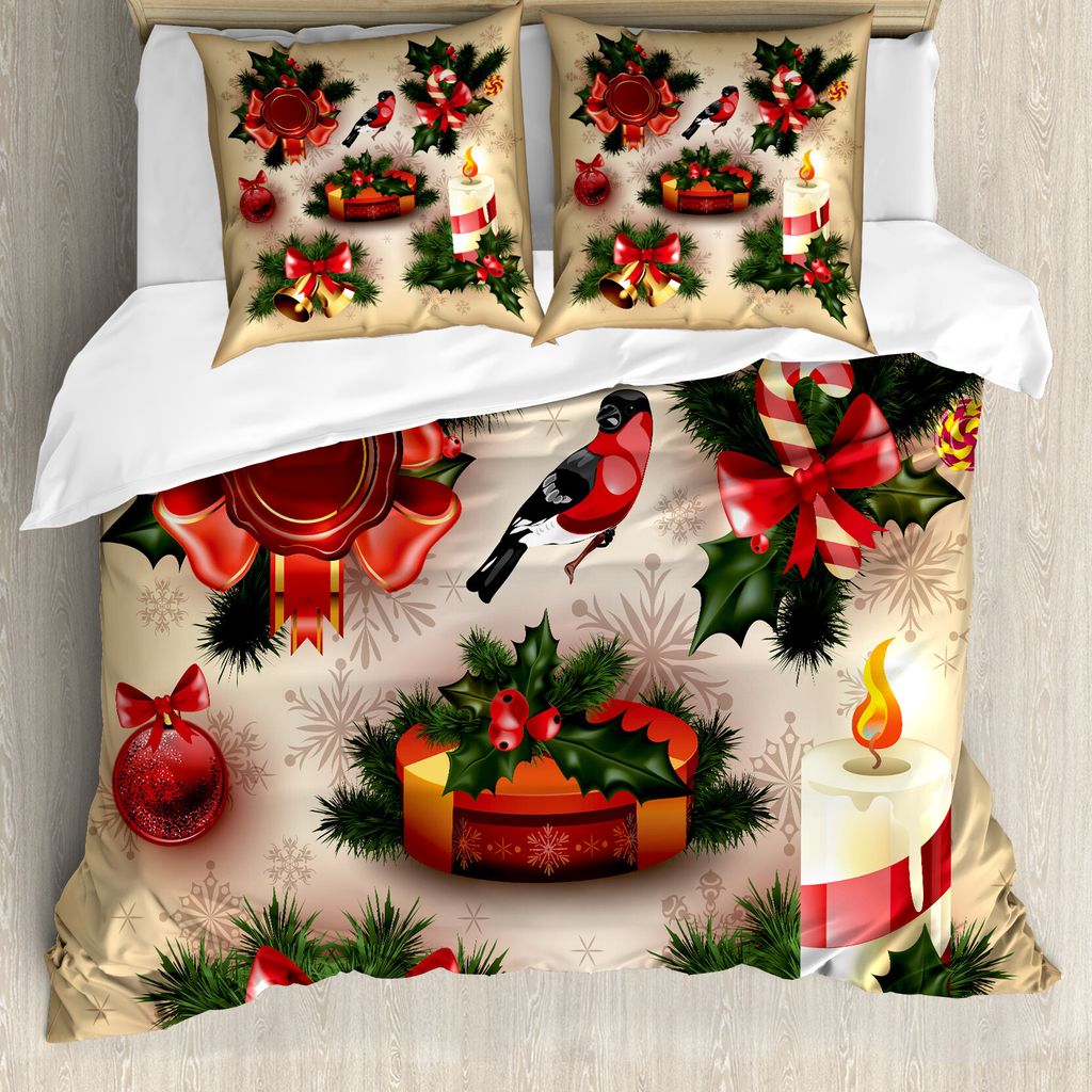 ABAKUHAUS Weihnachten Bettbezug, Vintage-Ornamente, Milbensicher Allergiker geeignet mit Kissenbezügen, 155 cm x 220 cm - 80 x 80 cm, Mehrfarbig