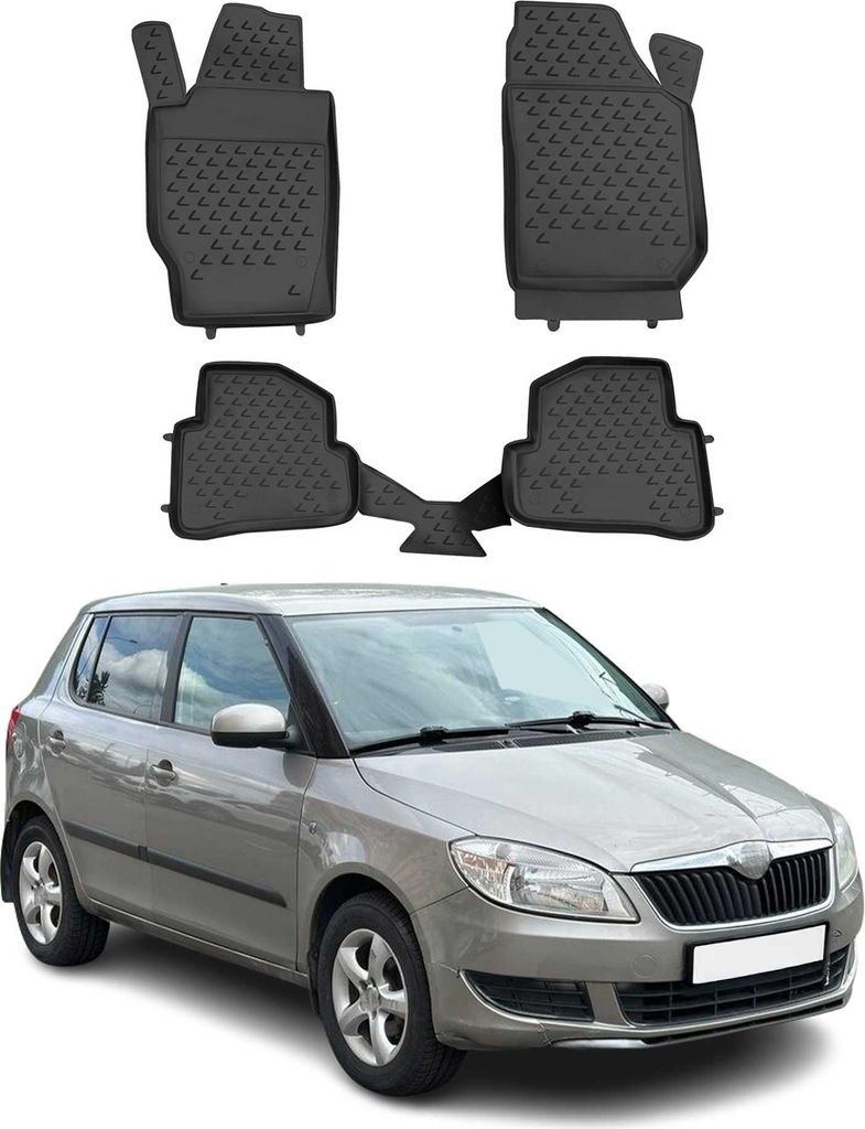 OMAC Gummimatten Fußmatten für Skoda Fabia 2007-2014 TPE Automatten Schwarz 4x