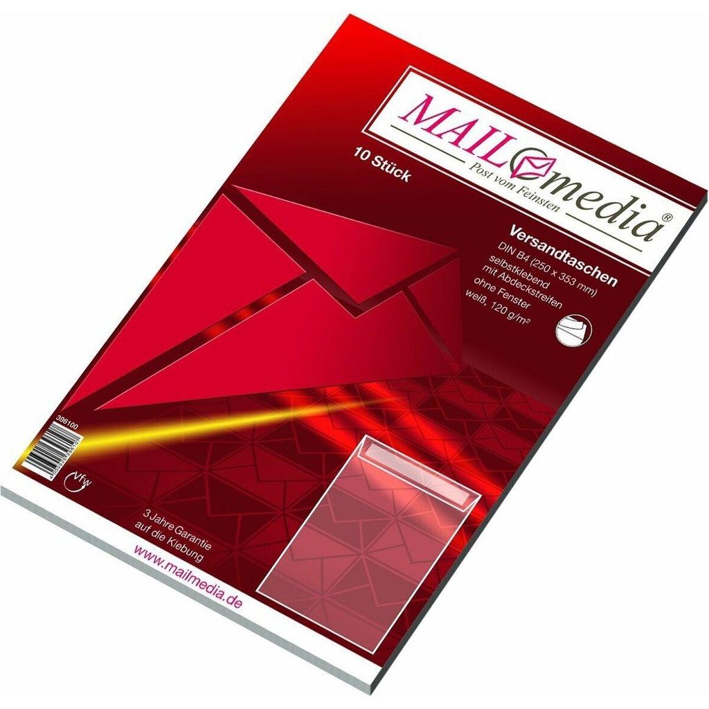 10 Versandtaschen B4 Briefumschläge weiß haftklebend Produktbild 