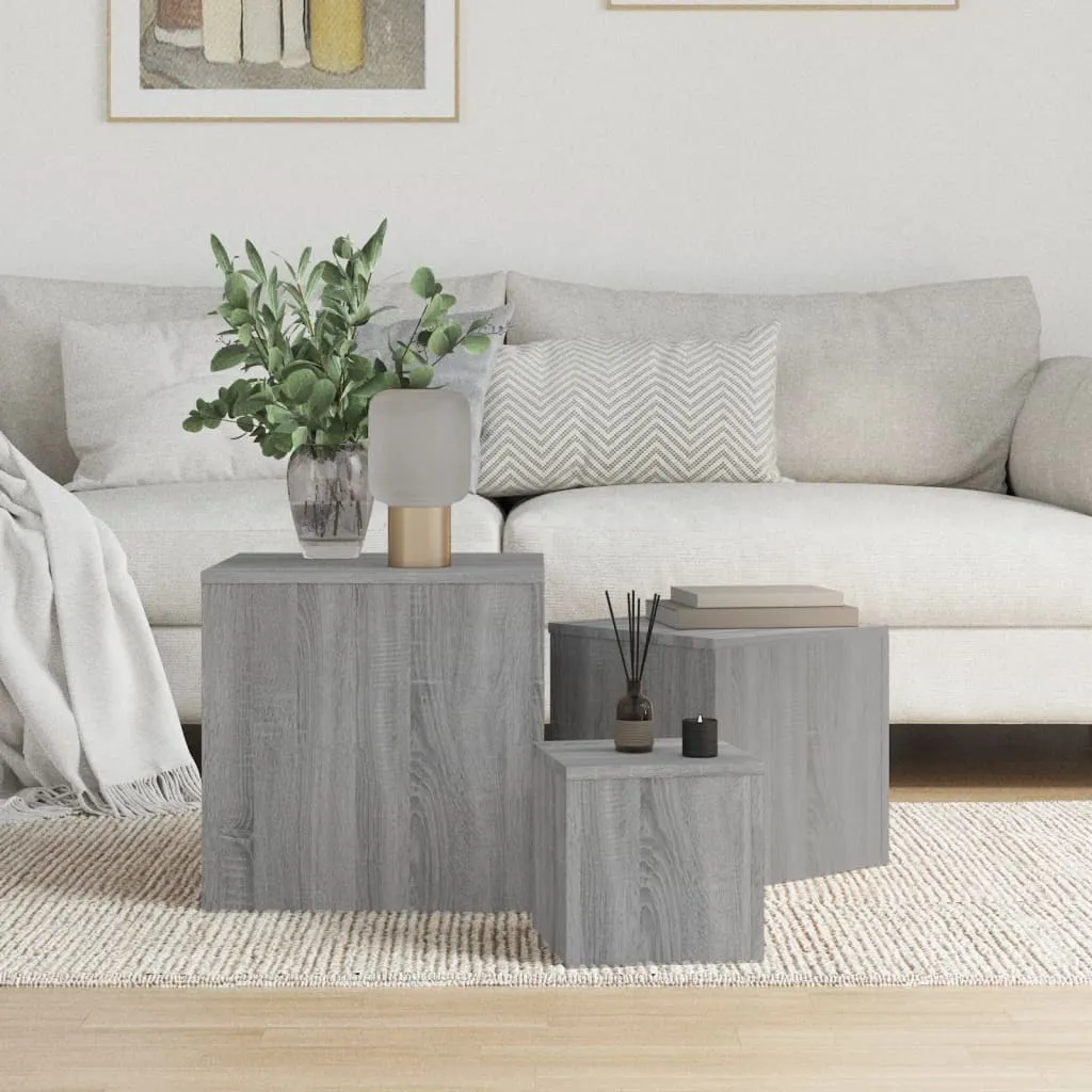 Set 3 Tavolini Grigio Sonoma | Tavolini da Salotto Moderni Componibili