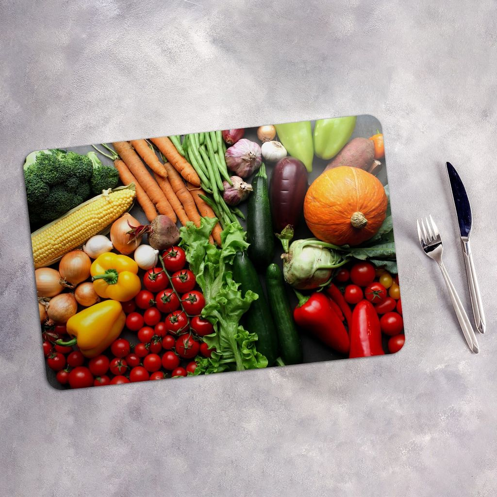 Tischset 6x45x30 cm + 6x10fi cm Platzset Tischmatte Platzmatte Untersetzer - Gemüse Farbige