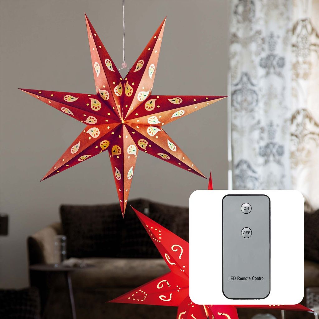 LED Stern Papier rot beleuchtet Deko Party Weihnachten Winter 30 LED warmweiß