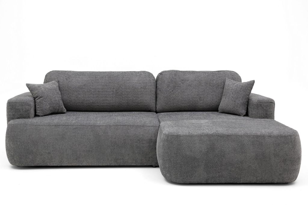 NEXT COLLECTION Ecksofa Gio mit Schlaffunktion und Stauraum, Boucle Stoff, Einfache Form, Rechts, Grau