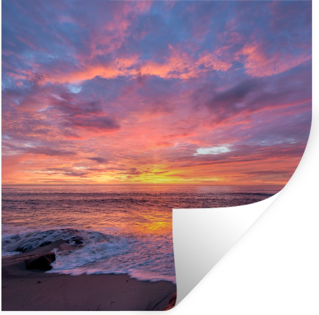 MuchoWow Wandtattoo Wandsticker Wandaufkleber Strand - Meer - Sonnenuntergang 50x50 cm Selbstklebend und Repositionierbar - Selbstklebend - Fotot...