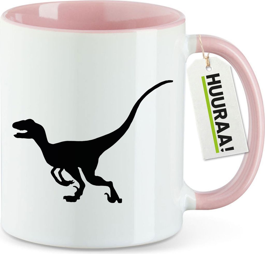 Huuraa Kaffeetasse Velociraptor Dinosaurier 330ml Rosa Keramik Kaffeebecher Geschenkidee