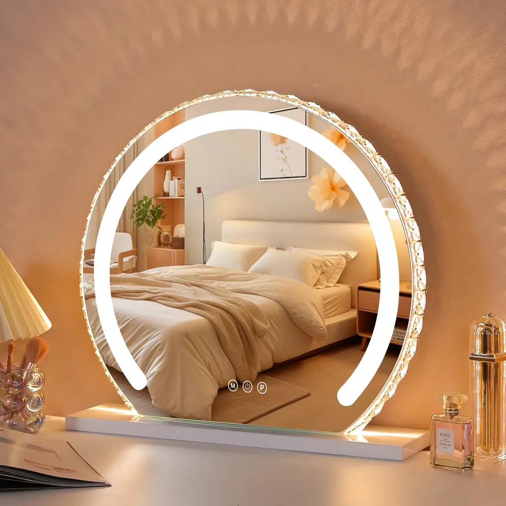 Specchio Hollywood VANITII Bianco con Cristalli | LED 50x45 cm