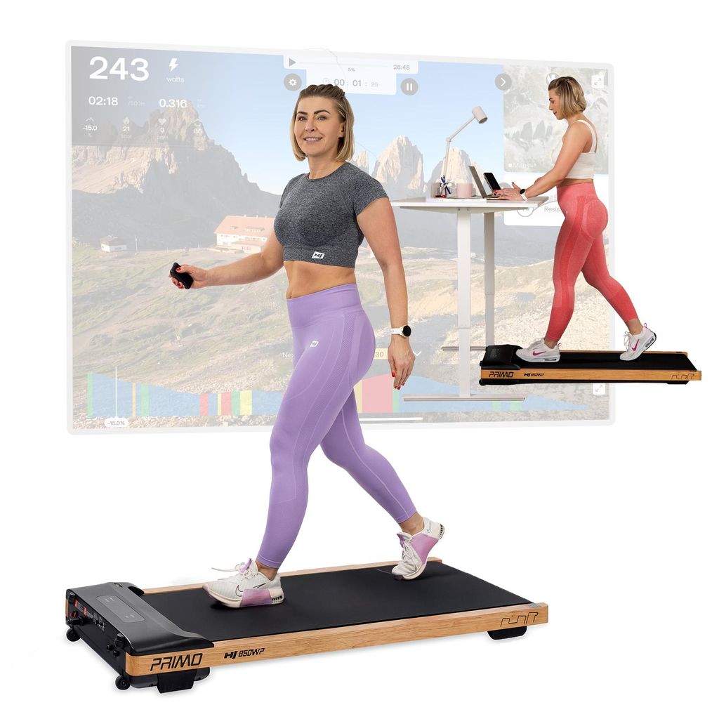 Hop-Sport Laufband HS-850WP Primo, Walking Pad - Geschwindigkeit bis 8 km/h, Lauffläche 45x110 cm, 2,5-PS-Motor, Laufband für Zuhause mit Holzrahmen