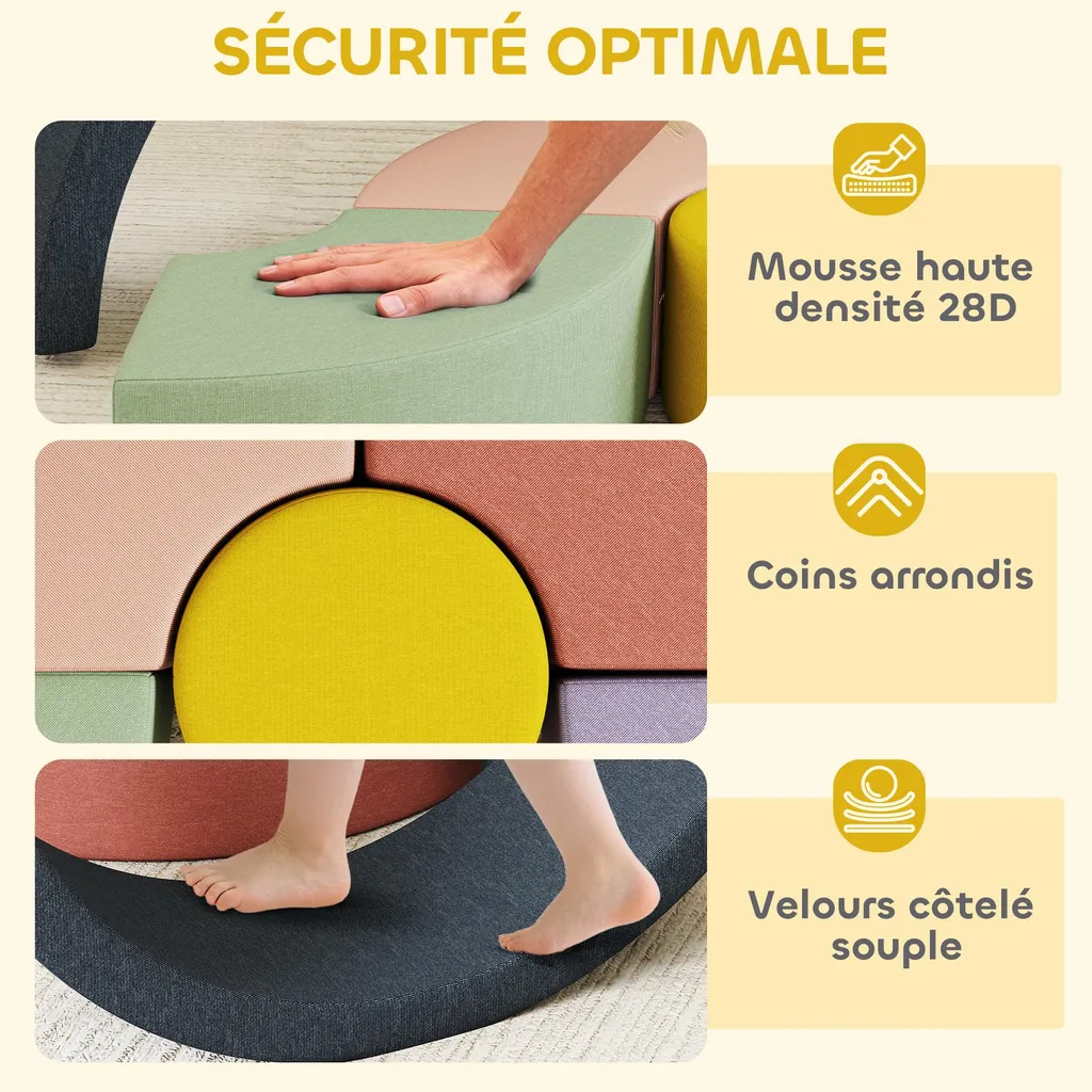 Parcours motricité bébé déhoussable 7 blocs mousse 107x107cm lavable - 7