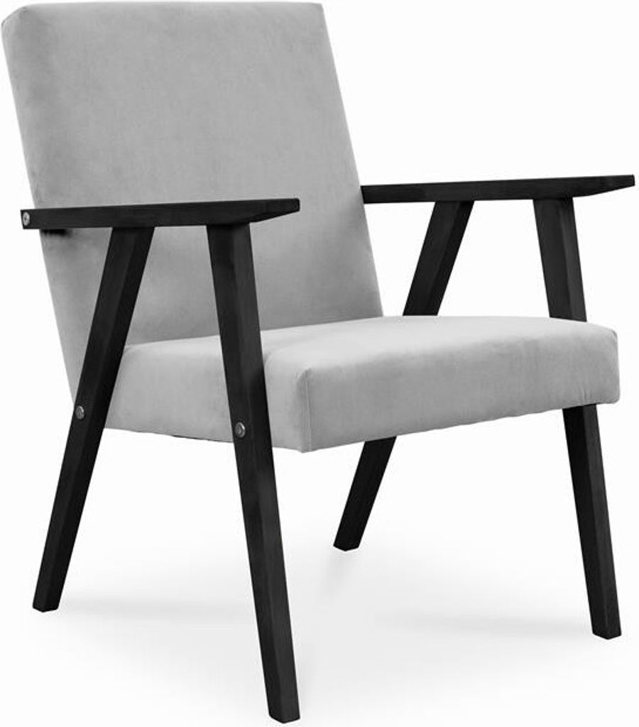 Bettso Sessel Gepolsterter Cocktailsessel LISEK Hellgrau Beine in Schwarz