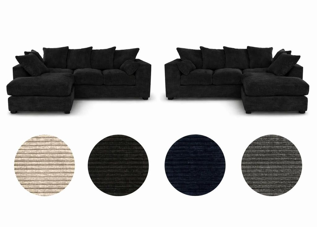 Ecksofa Rechts DIVERS 3-Sitzer Cord Schwarz 212x166 cm L Sofa Wohnzimmer Modern