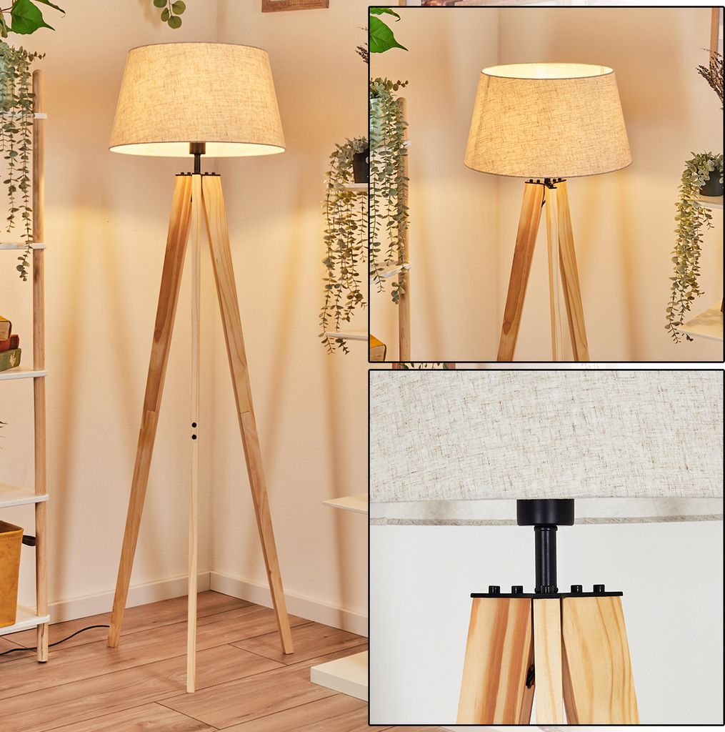 Schiavonea Stehlampe aus Holz/Stoff in Naturfarben/Beige