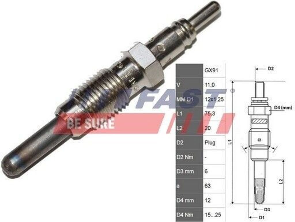FAST FT82728 Diesel Glühkerze für FIAT PUNTO (188)