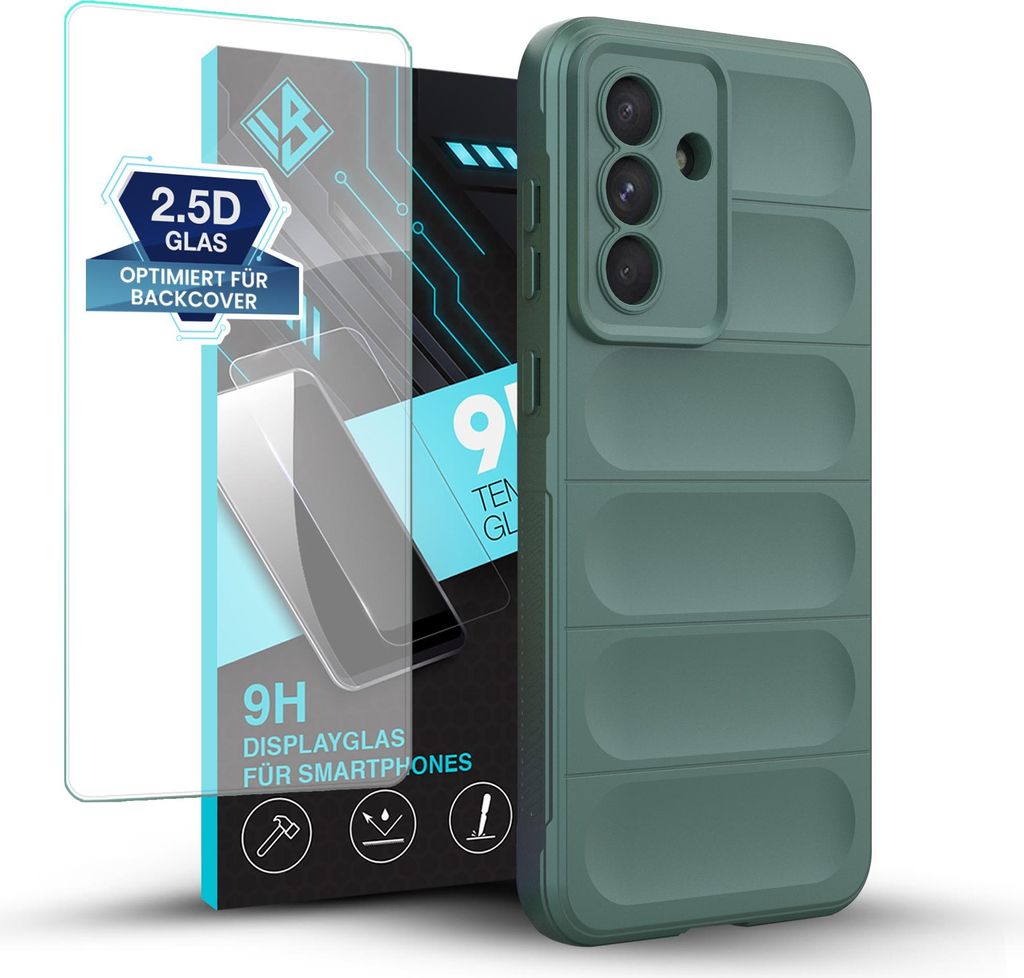 Handy Hülle für Samsung Galaxy A17 / A17 5G mit 9H Displayglas Displayschutz Plus Grip Case Cover Schutzhülle Softgrip Farbe: Grün