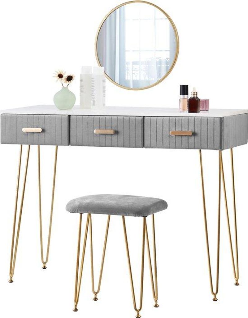Schlafzimmer-Spiegel-Kommode - Moderne - Luxus - Grau/Gold - Bettwäscheschrank