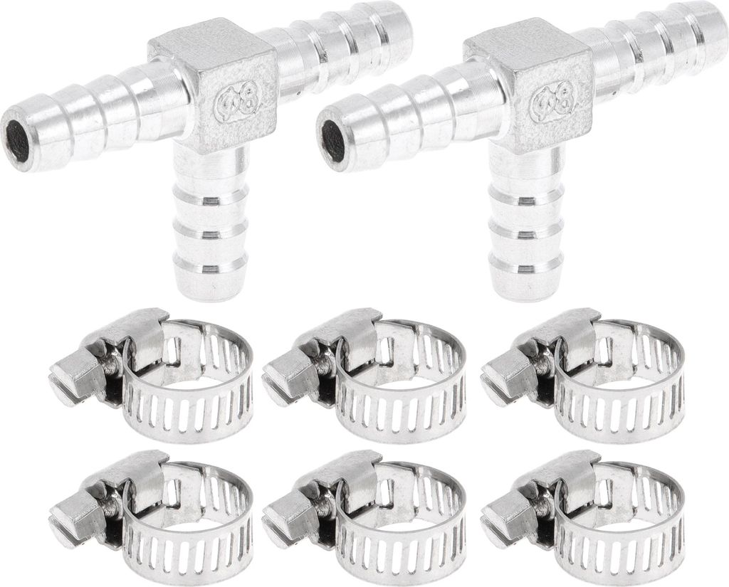 304 Edelstahl Schlauchstutzen 5/16" T-förmiger 3-Wege-Verbinder für Luft Wasser Öl Gas Kraftstoff 1 Set Silberton