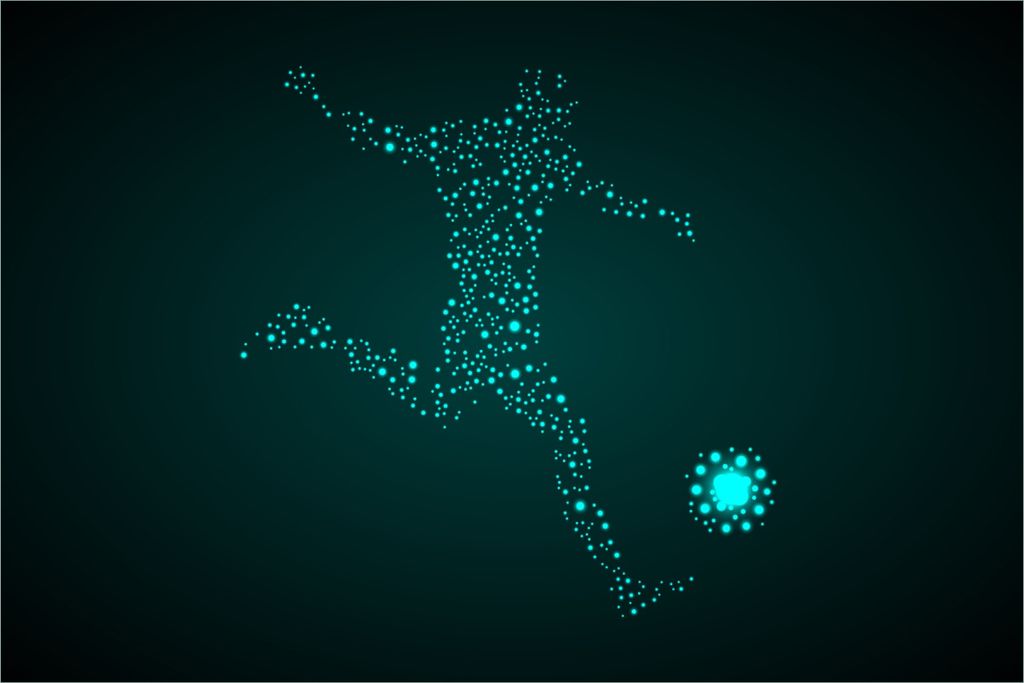 Wallario selbstklebendes Poster - Fußball - ein Spieler aus tausend Sternen in türkis, Größe: 61 x 91,50 cm