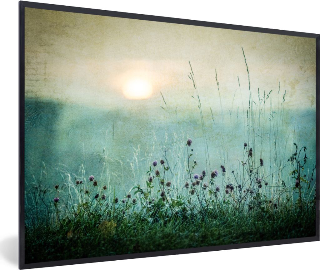 MuchoWow Gerahmtes Poster Natur - Vintage - Blumen - Sonne 30x20 cm - Poster mit Schwarzem Bilderrahmen Wandposter Rahmen Foto Bilder - Kunstdruc...