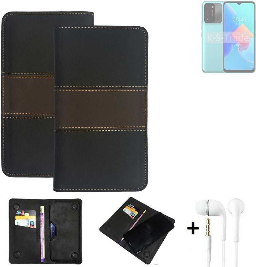 K-S-Trade Handyhülle + Kopfhörer kompatibel mit Tecno Spark 8C Schutzhülle Walletcase Bookstyle Tasche Schutz Case Hülle Wallet Cover Kunstleder