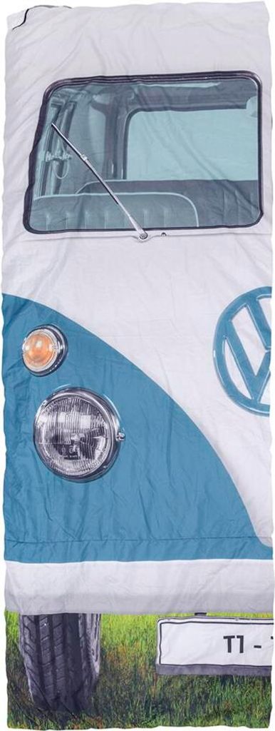 VW Collection - T1 Bulli Schlafsack blau - 2 Jahreszeiten - +5°C bis +15°C - wasserdichtes Pongee Gewebe