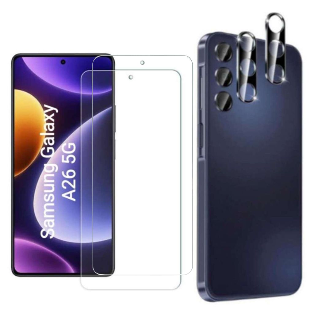 CLM-Tech 4er Set Schutzfolie kompatibel mit Samsung Galaxy A26 5G - 2X Panzerfolie + 2X Kameraschutz Kameraglas Panzerglas Displayschutz 9H Glas Di...