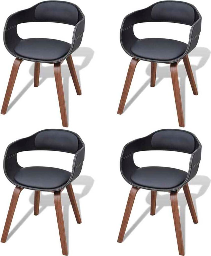 Möbel Esszimmerstühle 4 Stk. Schwarz Bugholz und Kunstleder Produktbild 
