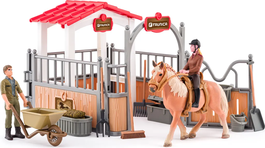 Petite écurie avec cheval et accessoires de pansage pour cavalier