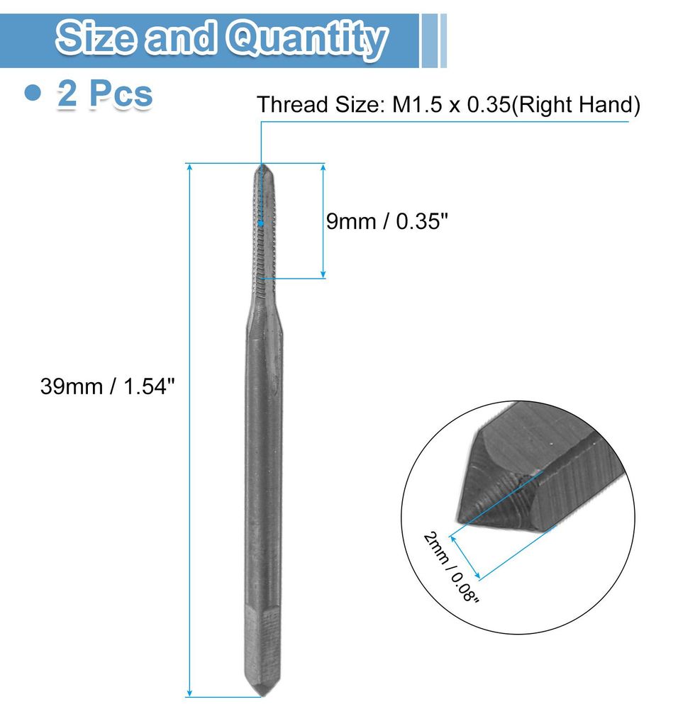 2 Stš¹cke Metric Gewindebohrer M1,5 x 0,35 HSS Gewindeschneider, Rechtsgewinde, Schwarz