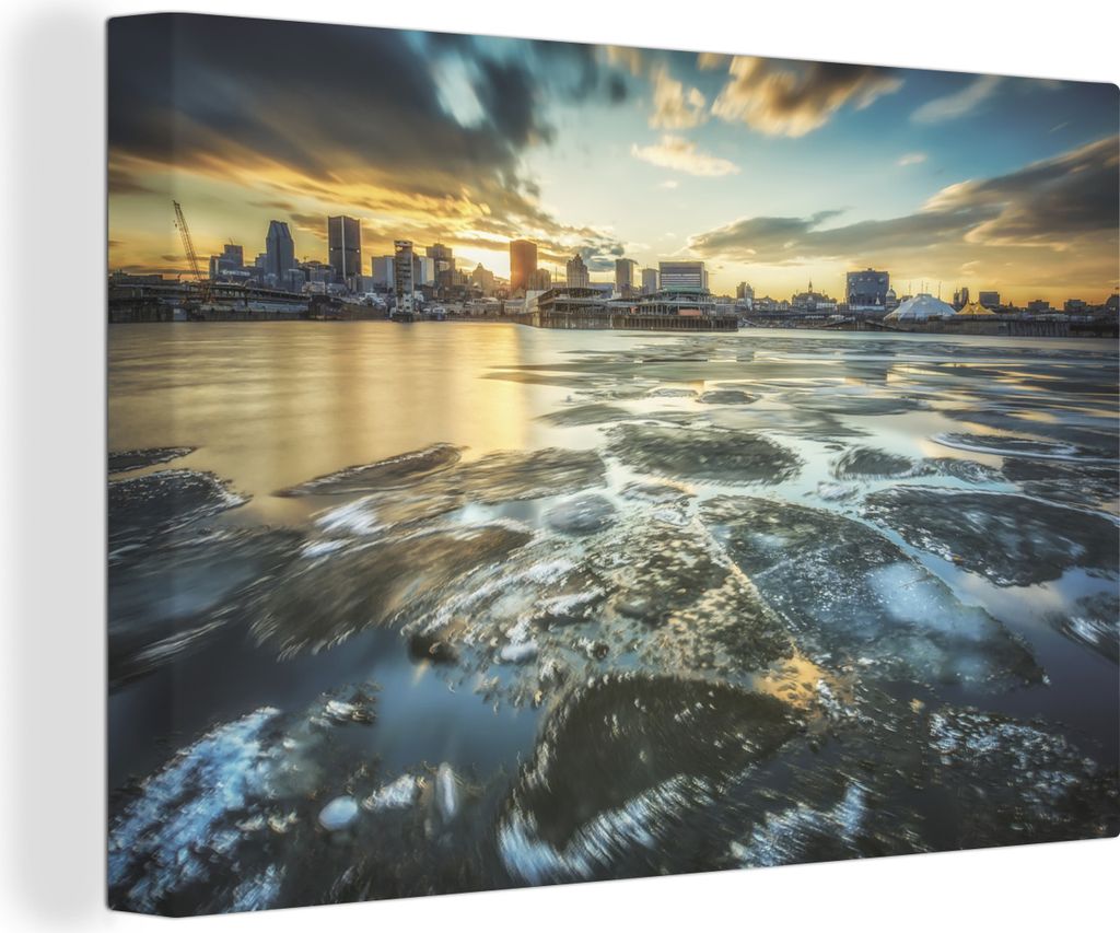OneMillionCanvasses - Leinwandbilder - 140x90 cm, Gefrorener Sankt-Lorenz-Strom vor Montreal, Kanada, Wandbilder Kunstdruck Wanddekoration - Foto...