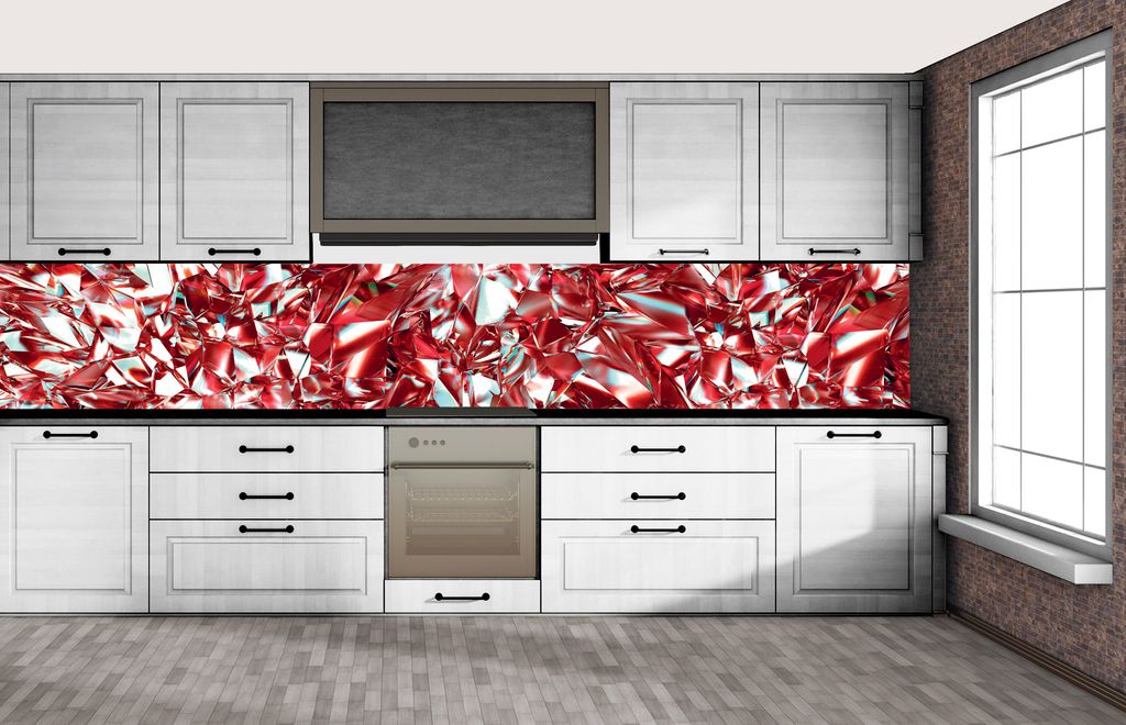 Küchenrückwand Folie selbstklebend ROTER KRISTALL 350 x 60 cm - Klebefolie - Dekofolie - Spritzschutz für Küche -