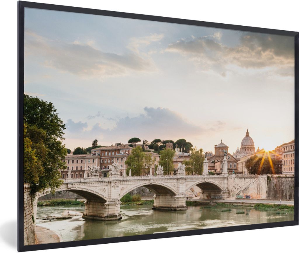 MuchoWow Gerahmtes Poster Rom - Sonnenuntergang - Brücke 90x60 cm - Poster mit Schwarzem Bilderrahmen Wandposter Rahmen Foto Bilder - Fotorahmen...
