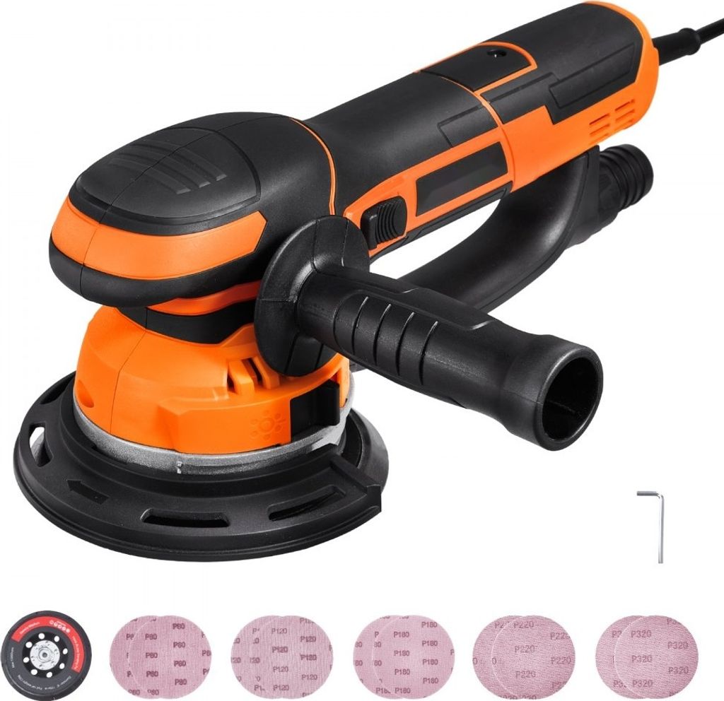 Zufallsorbitalschleifer, 6'' Dual-Action, 10 Stk. Schleifpapier, 6 Geschwindigkeiten, Ergonomisches Design, Effektives Schleifen