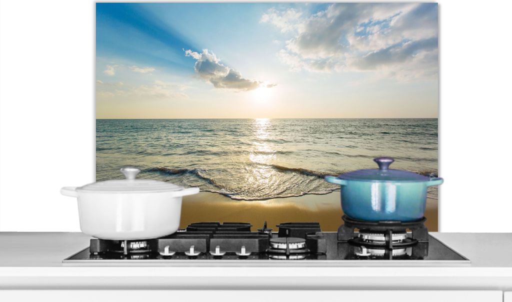 KitchenYeah Spritzschutz Küche - Küchenrückwand - Wandschutz für Herd und Spüle - Meer - Sommer - Strand 80x55 - Alu-Dibond (Alternative zu...