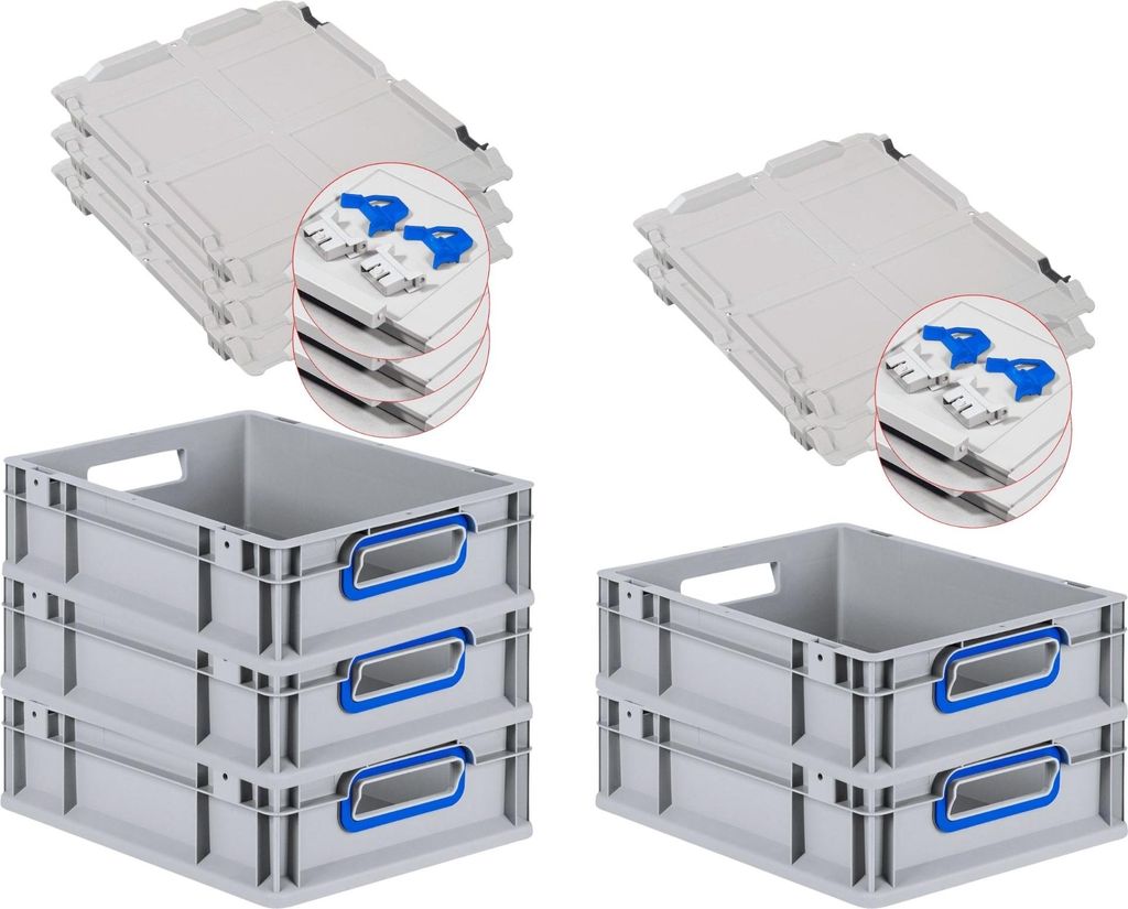SuperSparSet 5x Eurobox NextGen Color mit Scharnierdeckel und Schiebeschnappverschlüssen | HxBxT 12x30x40cm | 11 Liter | Griffe blau offen | Glatt...