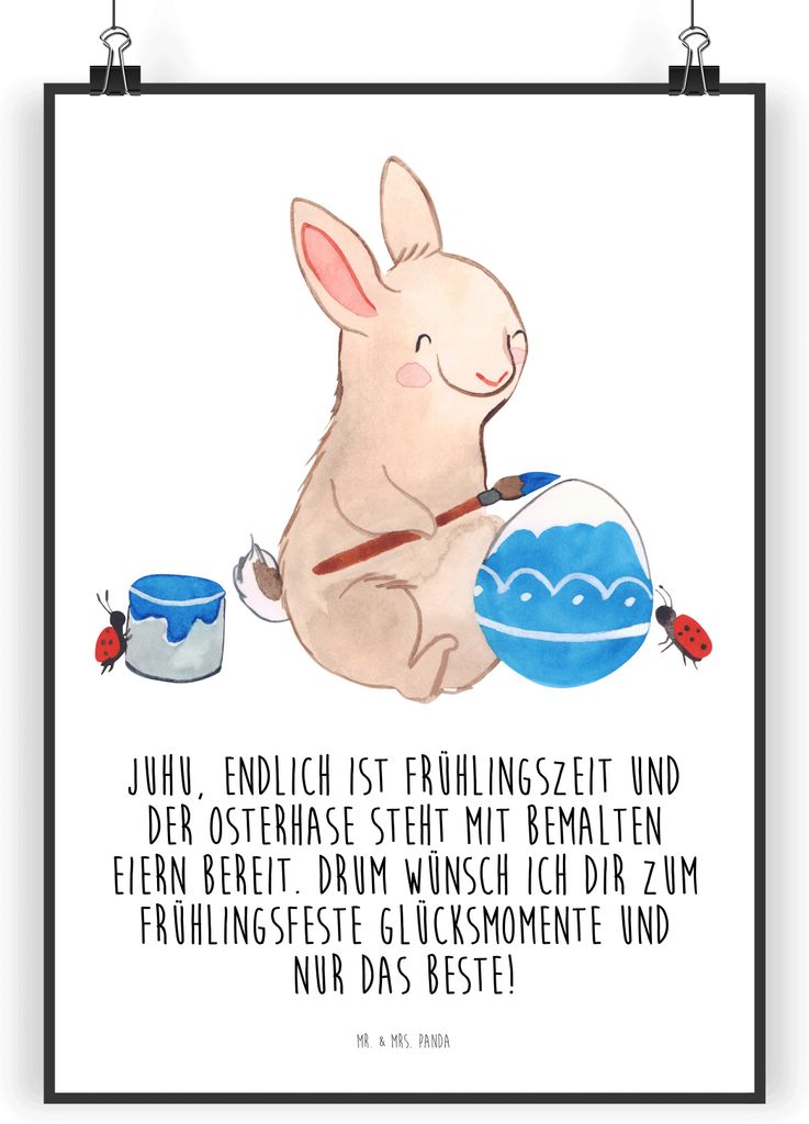 Mr. & Mrs. Panda Bild Hase Marienkäfer DIN A5 - Weiß - Geschenk, Osterhase, Kunstdruck, Wandschmuck, Wandbild, Ostergeschenke, wanddeko, Ostern, ...