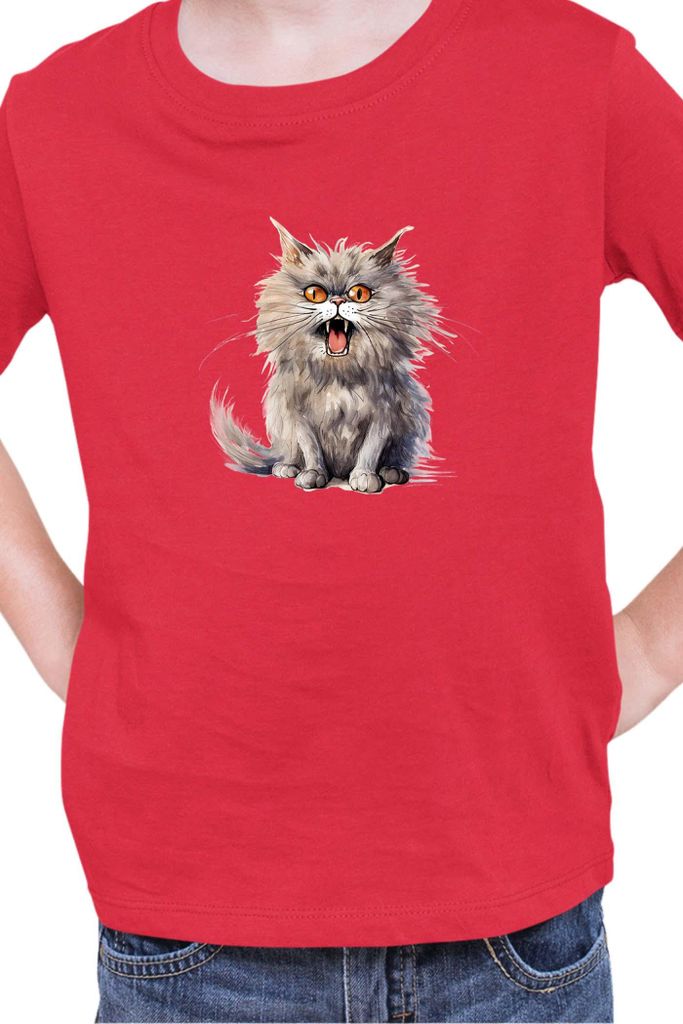 Kinder T-Shirt Funny Cats Breeds British Longhair Cat 015, 12-13 Jahr - 152 / Rot