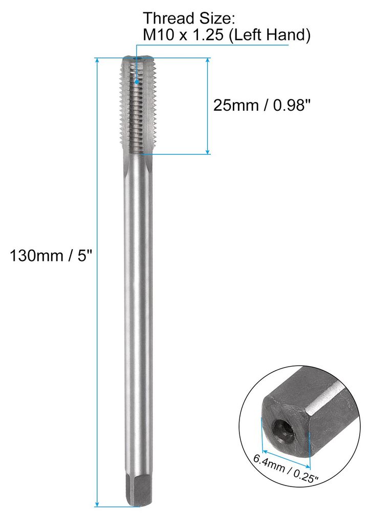 Metrisches Gewindebohrer M10 x 1,25 H2 Linksgewinde 130mm Extra langer gerader Fl?ten-Gewindefr?ser Gewindeschneidwerkzeug