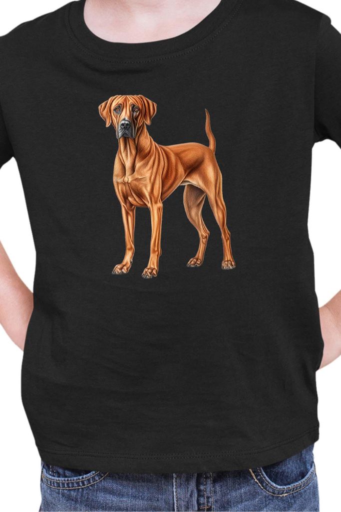 Kinder T-Shirt Dogs Breeds Rhodesian Ridgeback Dog Breed 006, 9-11 Jahr - 140 / Schwarz