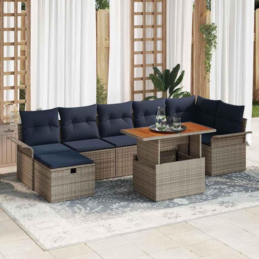 Garten-Sofa-Set 8 pcs Grau Poly-Rattan - Gartenmöbelgarnituren DE329