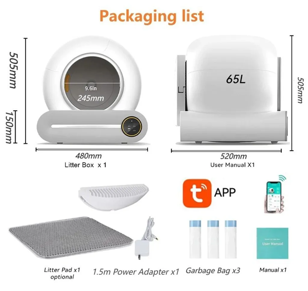 Litière automatique 65L programmable via App et tapis de propreté