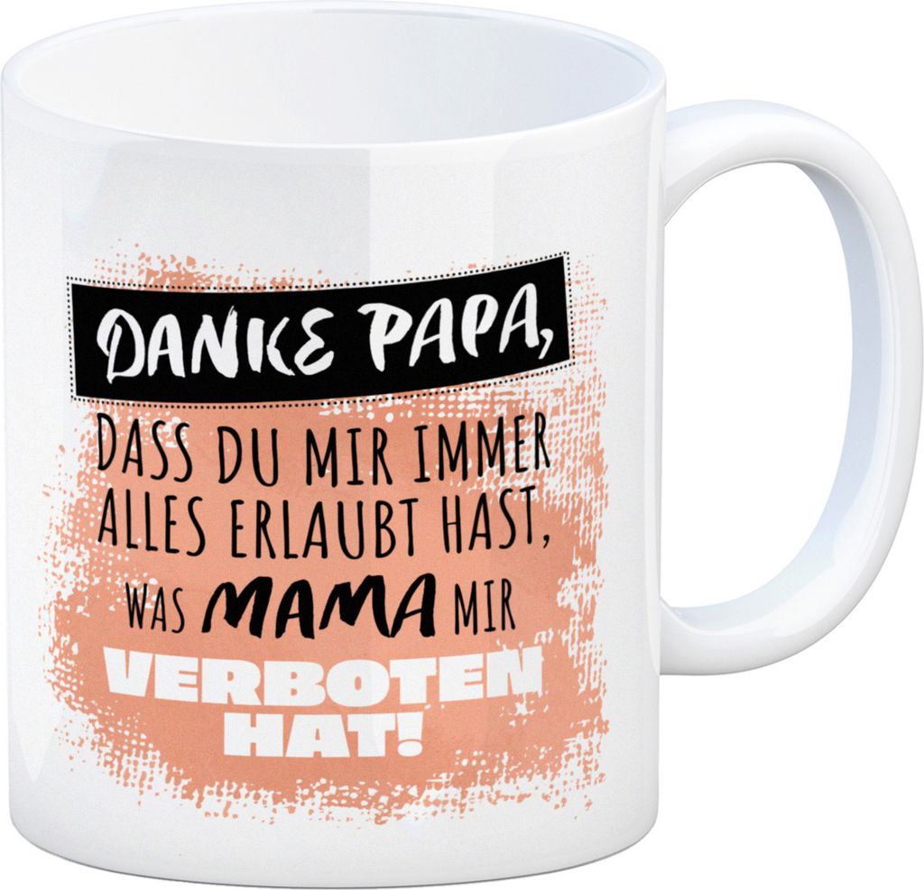 Danke Papa, ... Kaffeebecher in orange mit Spruch für den Vatertag