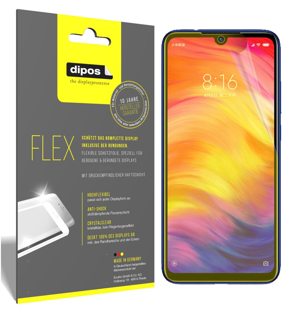 3x Schutzfolie für Xiaomi Redmi Note 7 Pro Folie, 100% Displayabdeckung, Flex