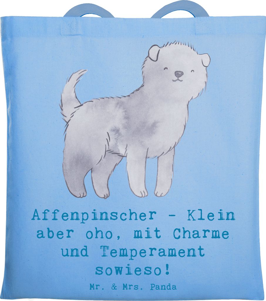 Mr. & Mrs. Panda Tote Bag Affenpinscher Charme - Sky Blue - Geschenk, intelligenter Hund, Schultasche, quirlig, Jutebeutel, Hunderasse, Laptoptasch...