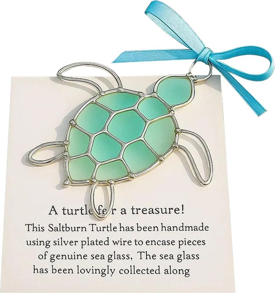 Meeresschildkröten-Ornament mit Karte, Geschenkidee aus Treibglas für Schildkrötenliebhaberinnen, Weihnachtsbaumschmuck zum Aufhängen für drin...
