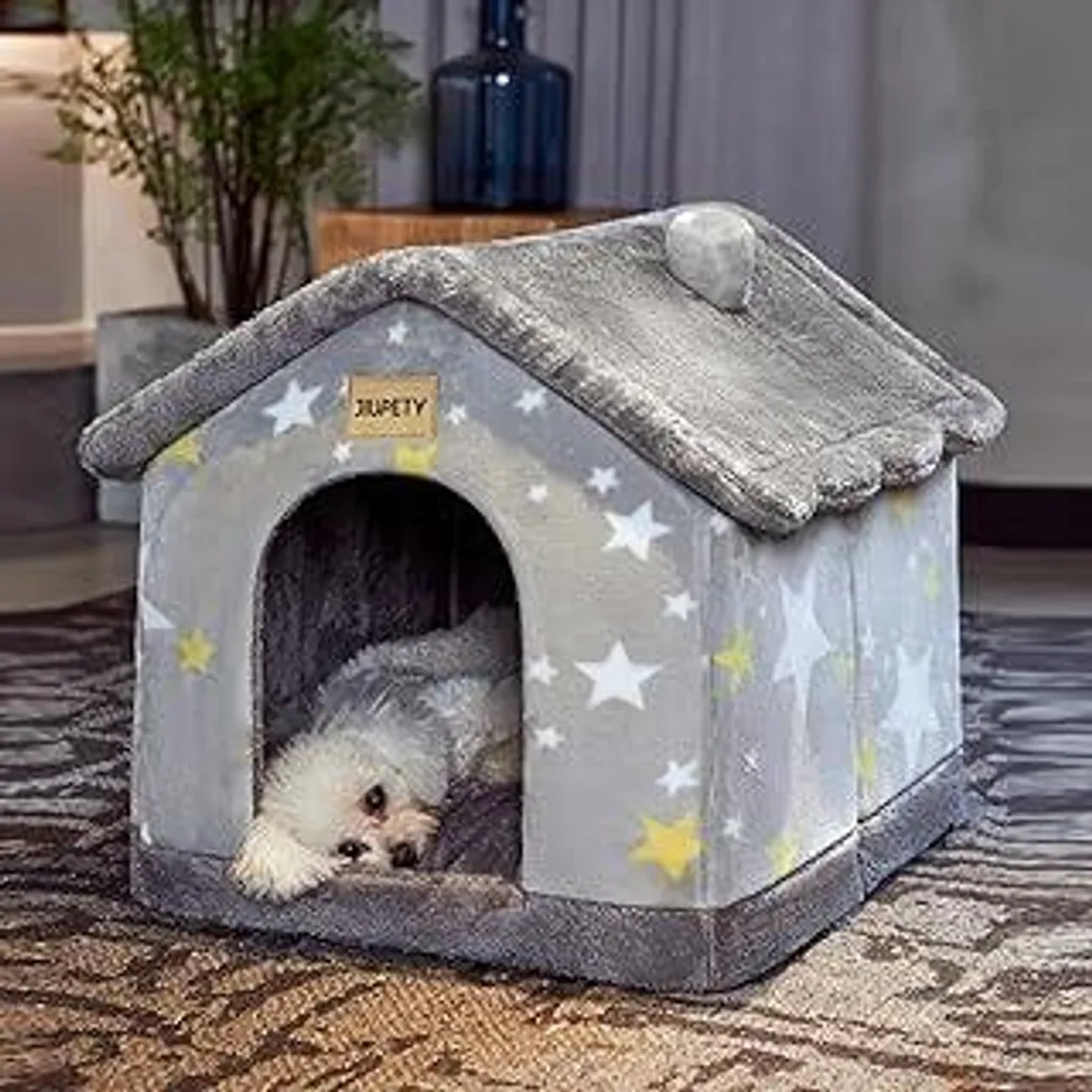 Jiupety Cuccia Cani Interno L Grey Star | Letto Accogliente con Tetto