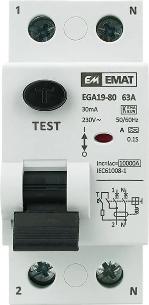 Interrupteur différentiel bipolaire 63A type A pour tableau EMAT