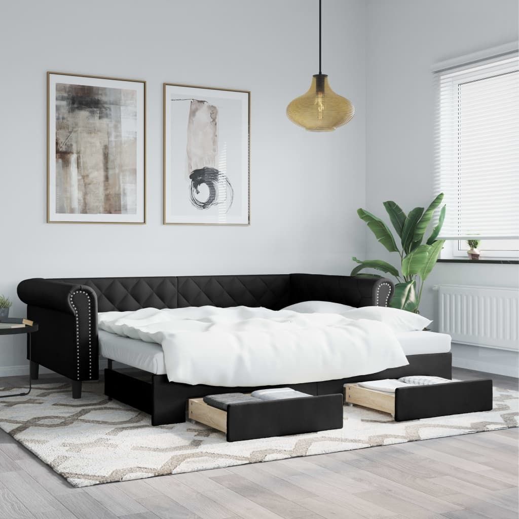 Maison Exclusive - Tagesbett Ausziehbar mit Schubladen Schwarz 90x200cm Kunstleder