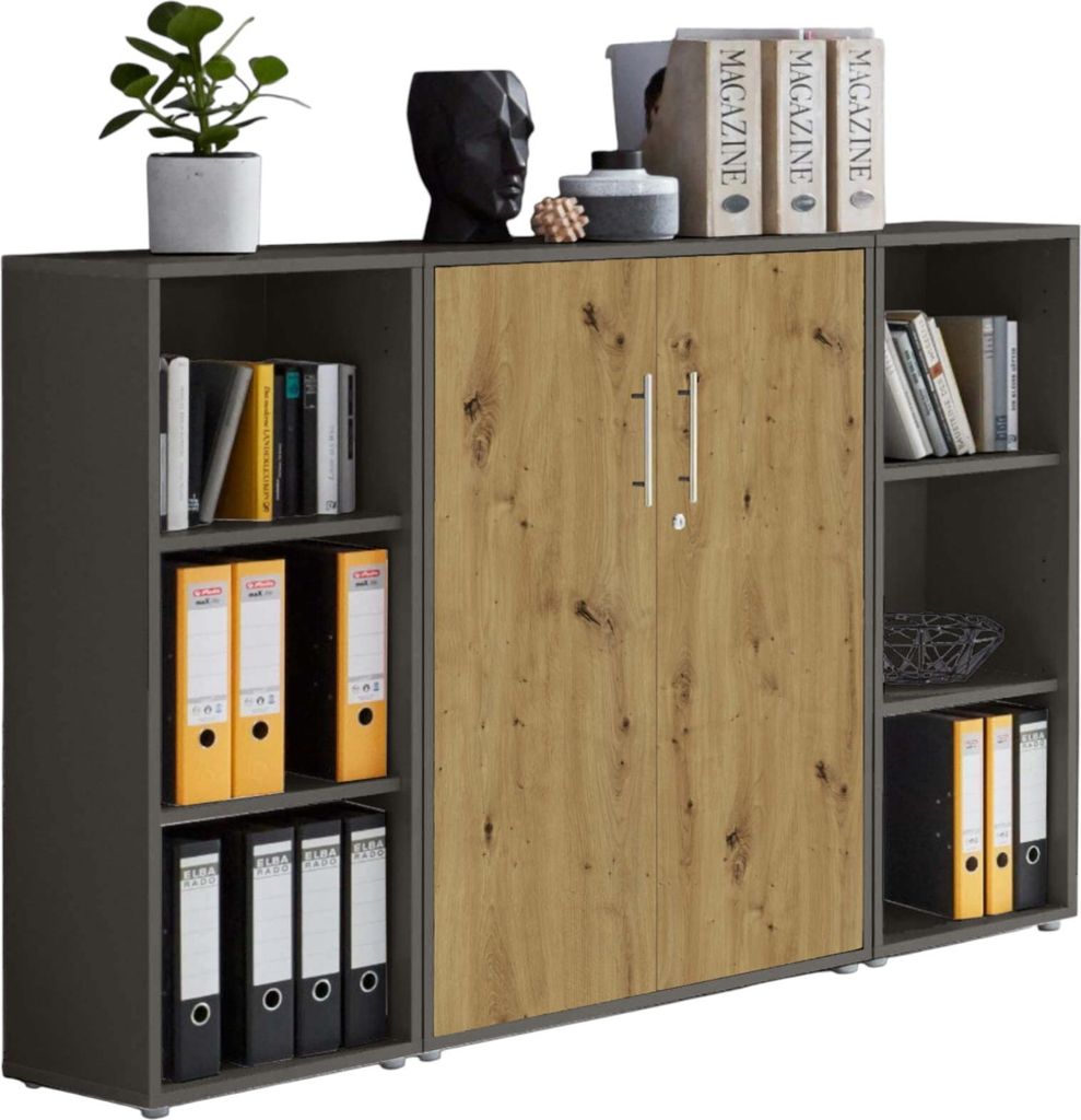Aktenschrank TABOR 2 in anthrazit / Artisan Eiche, Schrankwand, Büroschrank, abschließbar, Metallgriffe