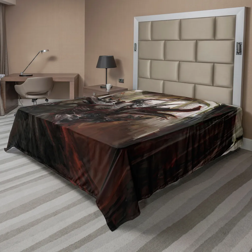 Drap de Lit Supérieur Imprimé Fantasy Gris et Rouge Format King Size XL